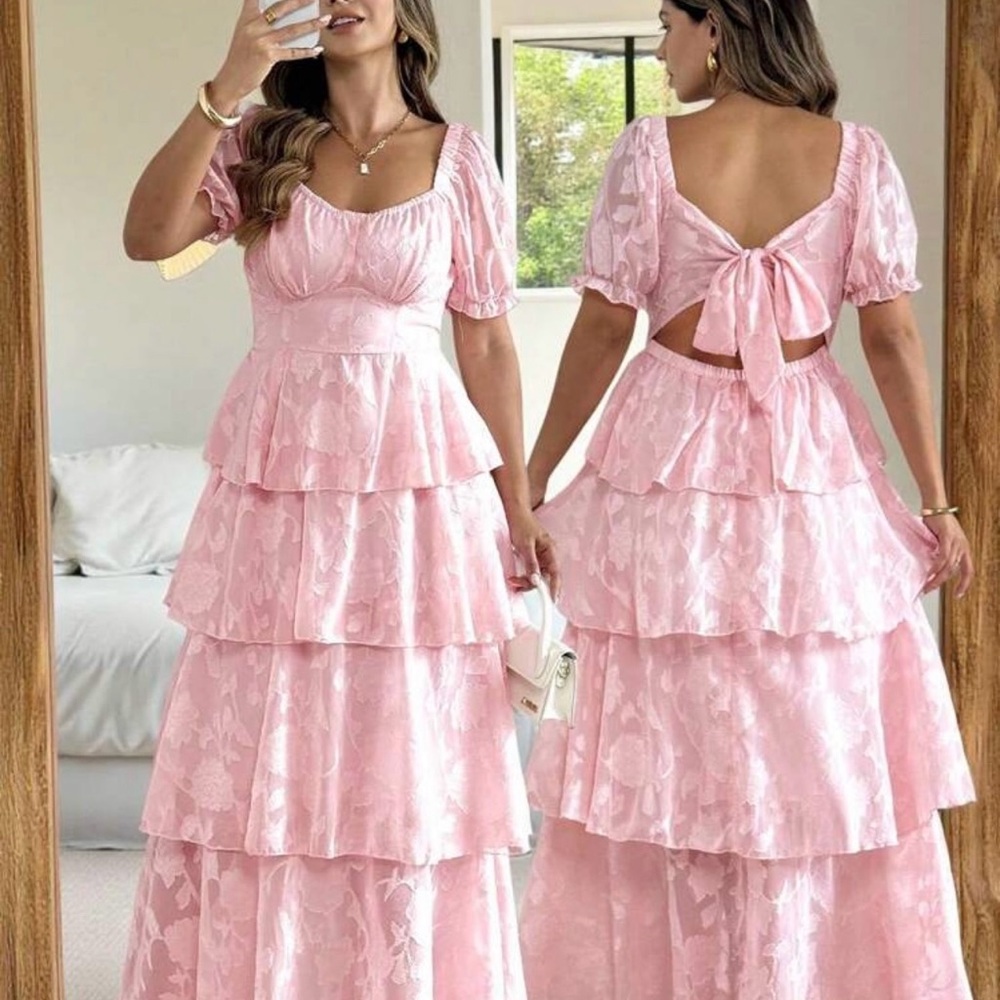 Elegant Pink Tiered Dress